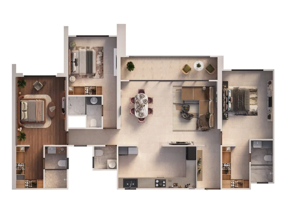 Global Riverfront 3 BHK 1,445 sq.ft floor plan
