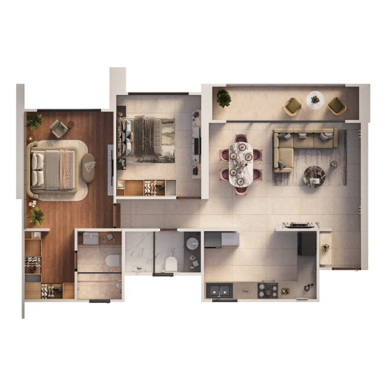 Global Riverfront 2 BHK Type 01 Plan