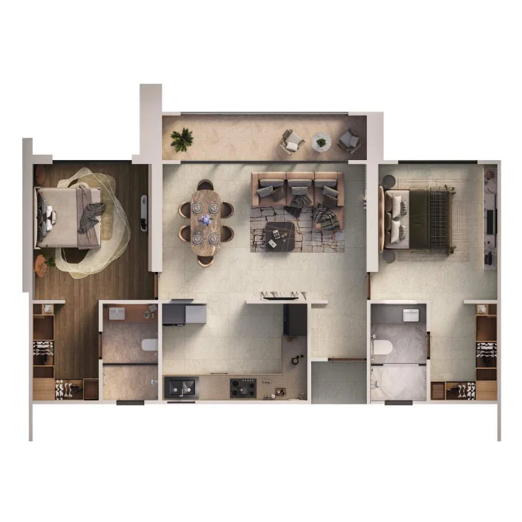 Global Riverfront 2 BHK Type 02 Plan