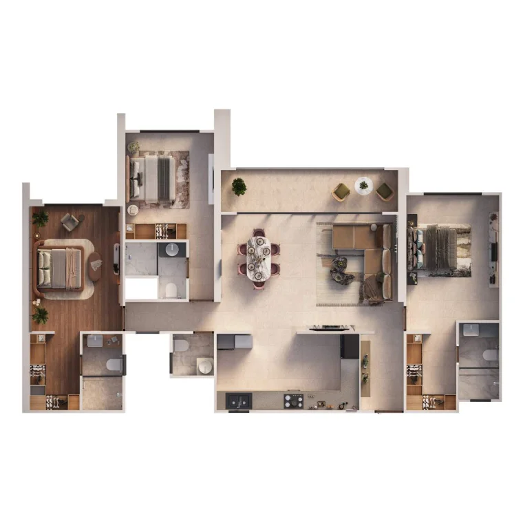 Global Riverfront 3 BHK Plan