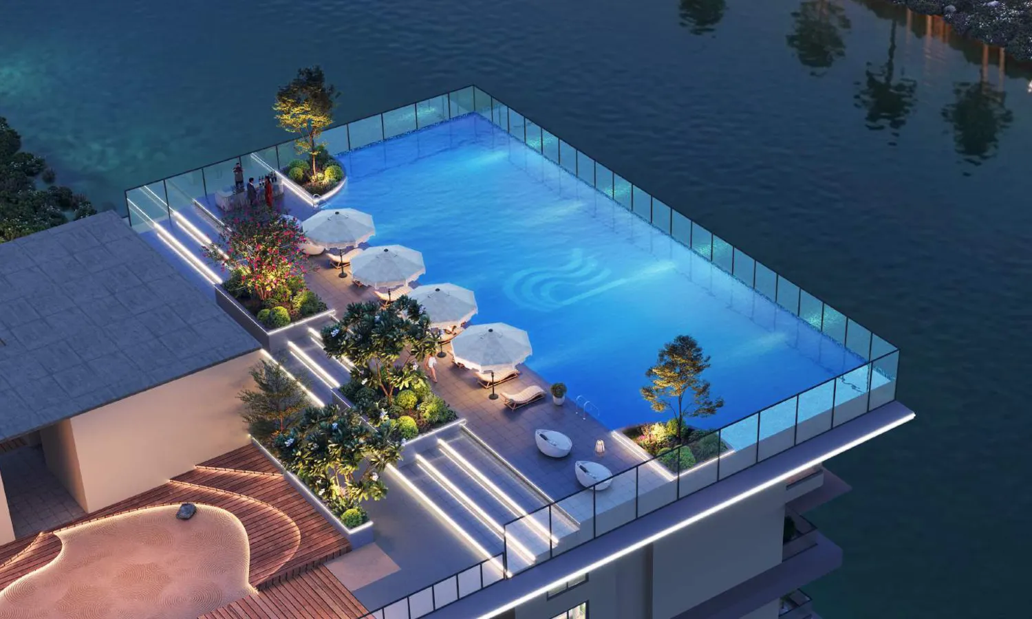 Global Riverfront Rooftop infinity pool, artistic impression