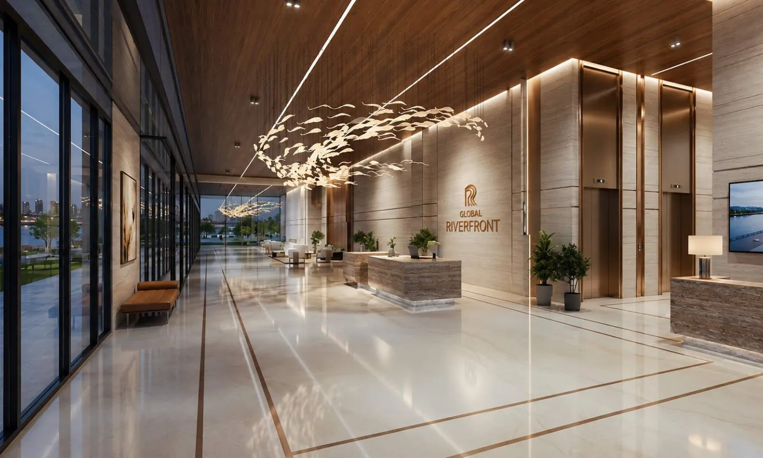 Global Riverfront Grand entrance lobby, artistic impression