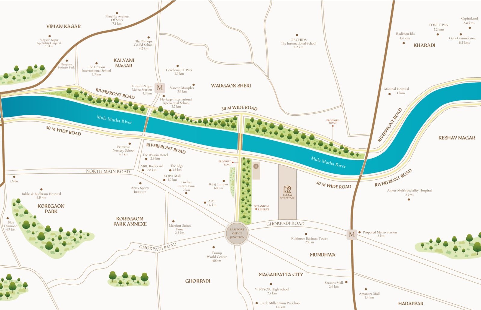 Global Riverfront location map, Koregaon Park Annexe, Mundhwa, Pune